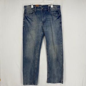 TK Axel Mens 38 Waist by 30 Length Jeans Faded Blue Slim Boot Leg Pockets Dirty